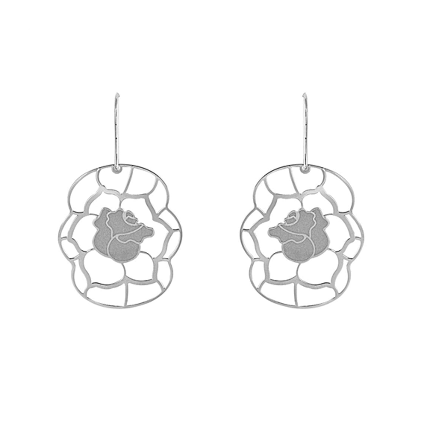 Stencil with Rose Dangle Earrings Sterling Silver