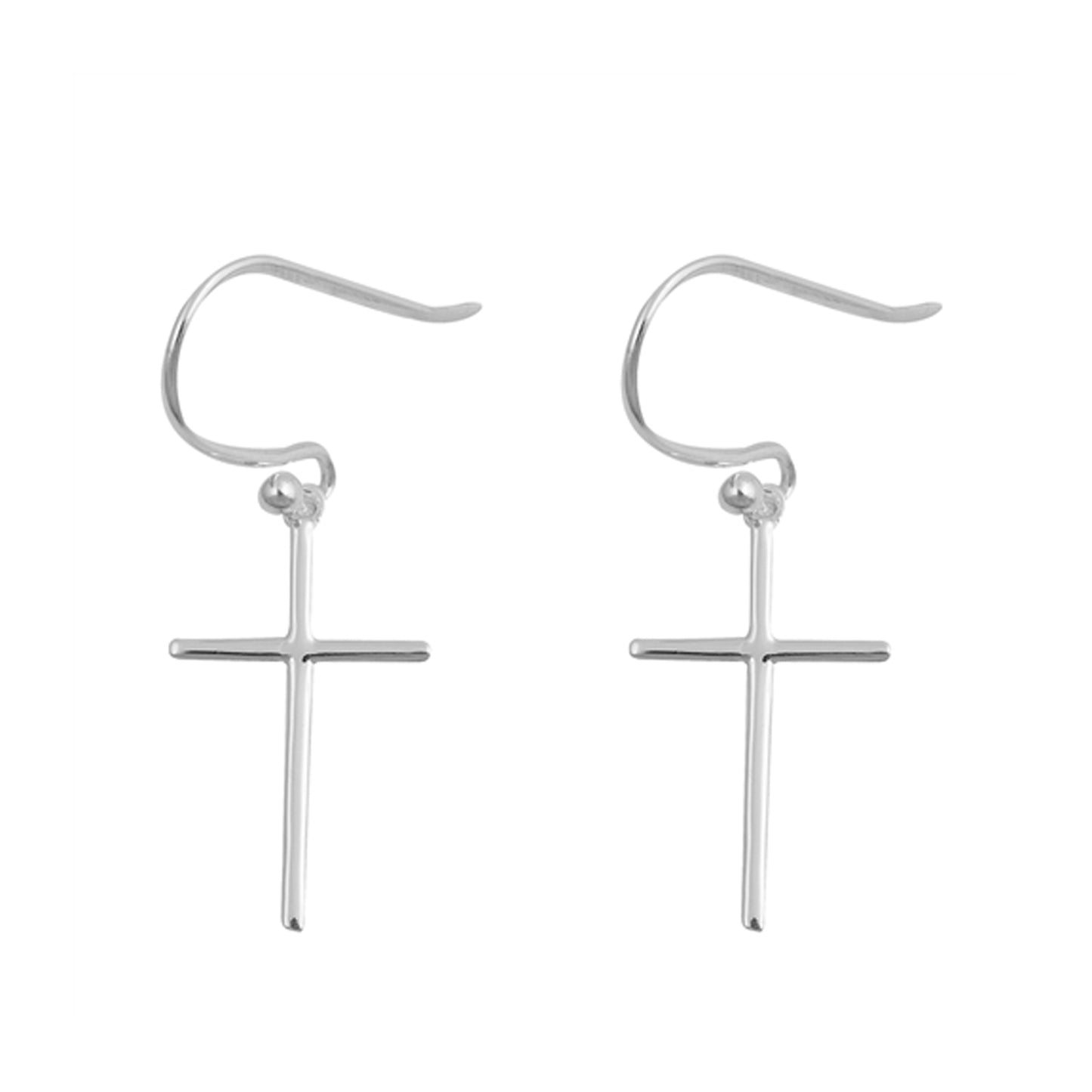 Plain Slender Cross Dangle Earrings Sterling Silver