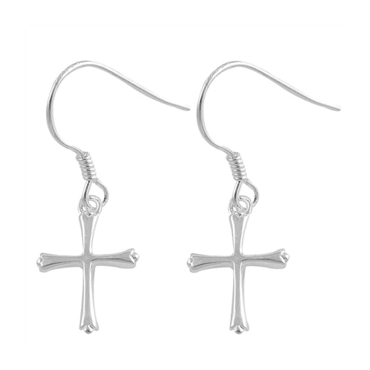 Fleur de lis Cross Dangle Earrings Sterling Silver