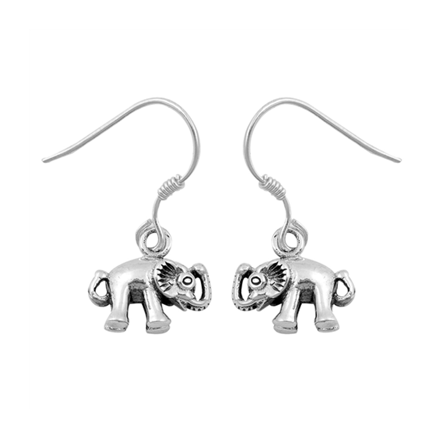 Small Elephant Animal Dangle Earrings Sterling Silver