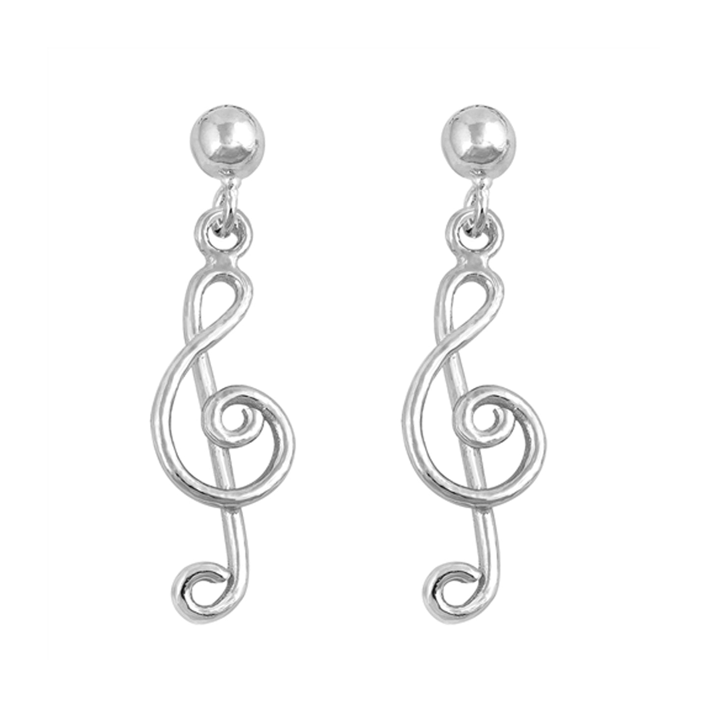 G-Clef Music Note Dangle Earrings Sterling Silver