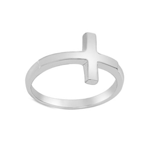 Simple Sideway Christian Cross Ring in Sterling Silver