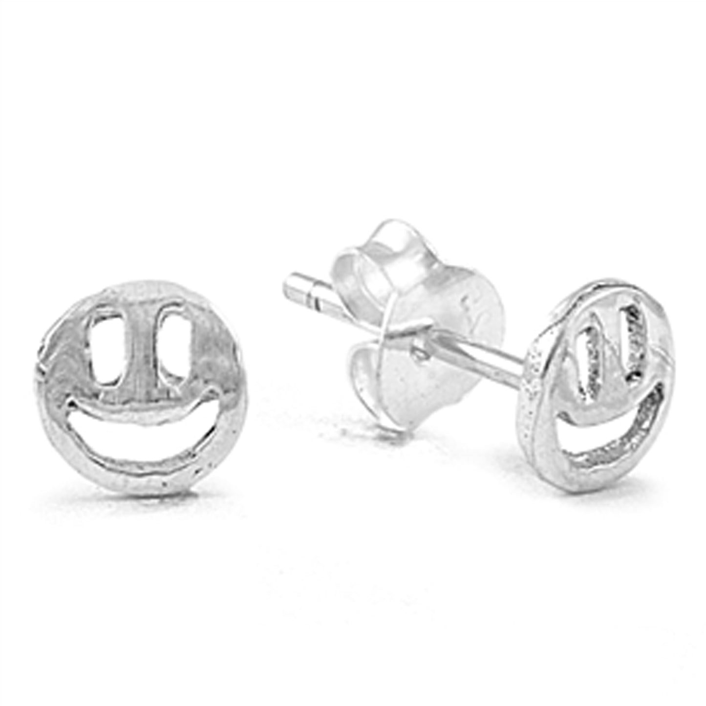 Smiling Face Stud Earrings in Sterling Silver