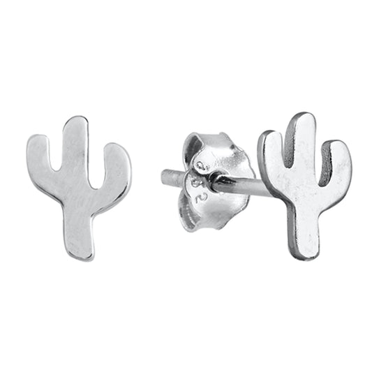 Cactus Minimalist Stud Earrings in Sterling Silver