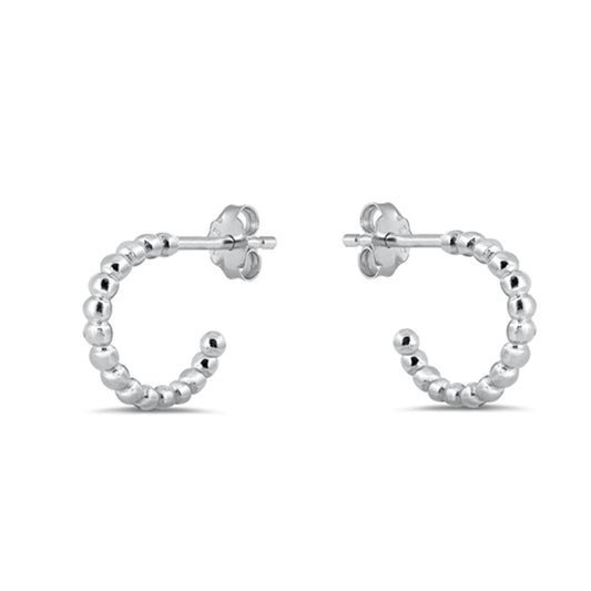 Beaded Open Huggie Earrings in Sterling Silver