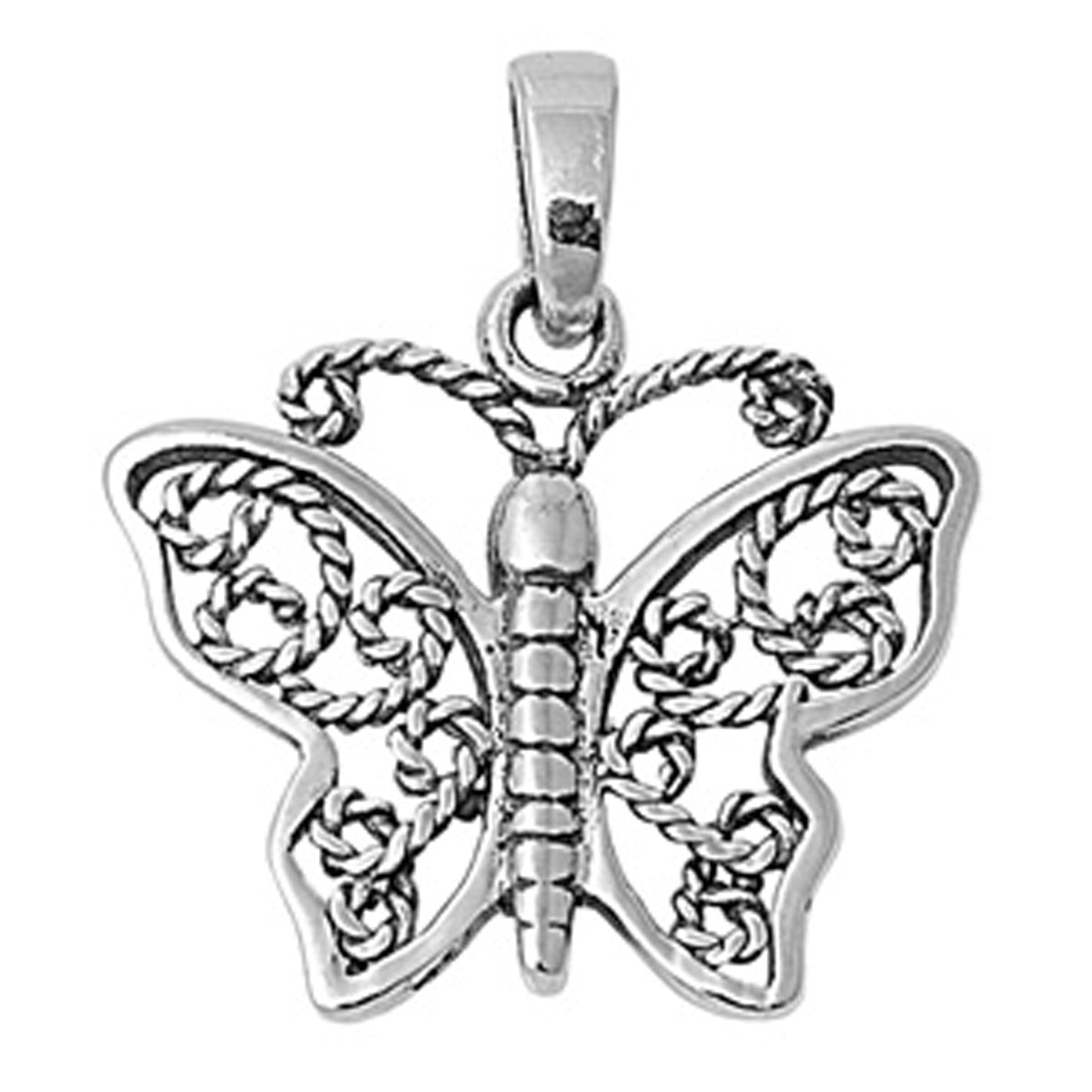 Whimsical Textured Butterfly Pendant in Sterling Silver