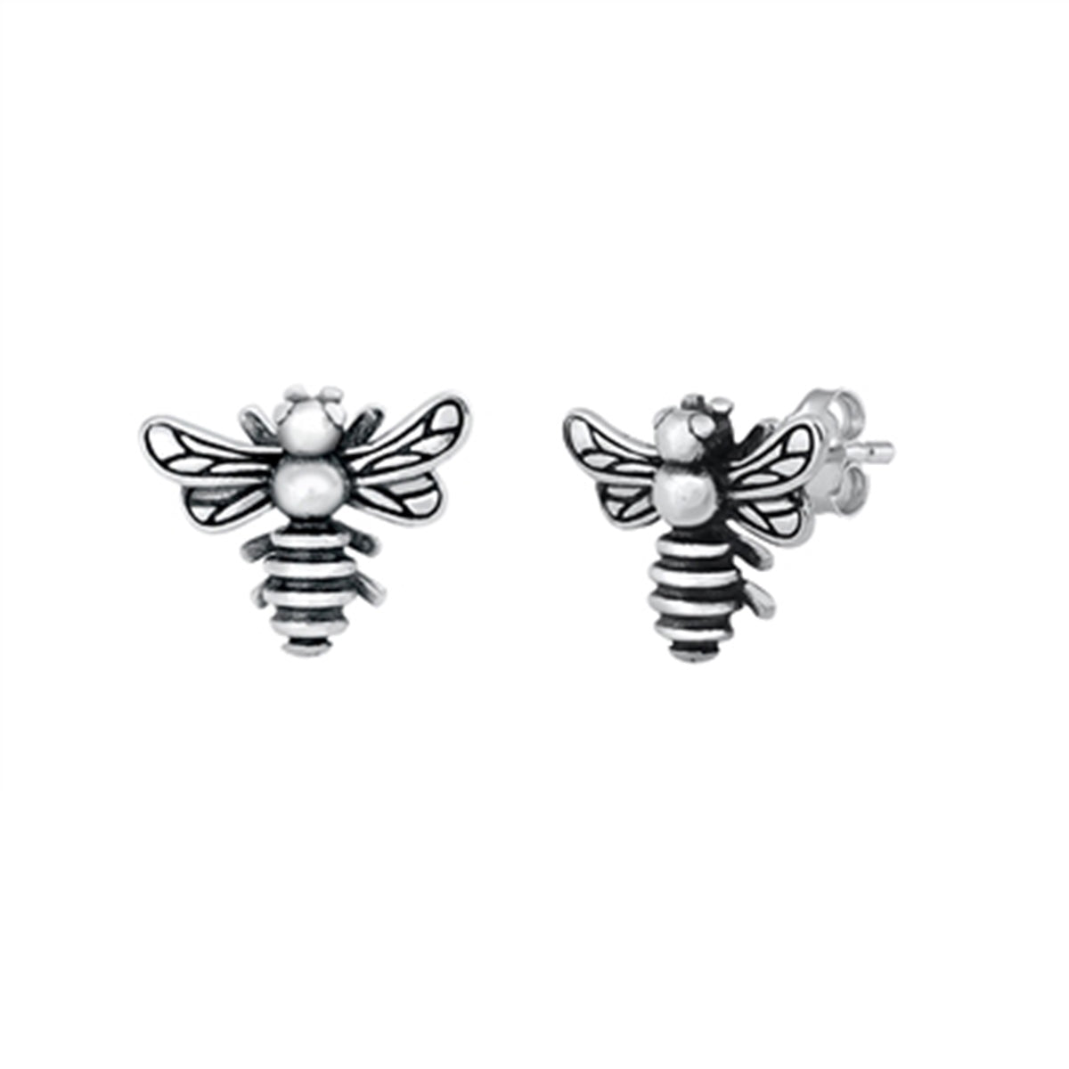 Detailed Bee Stud Earrings in Sterling Silver