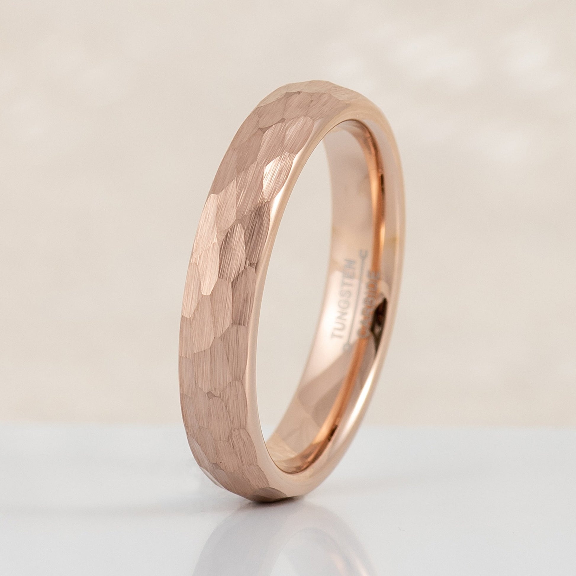 Hammered Matte Rose Gold Comfort Fit Tungsten Ring