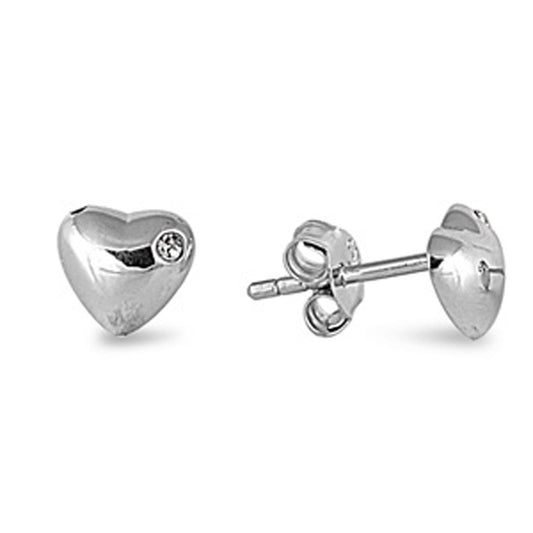 Hollow Heart with Cubic Zirconia Accent Stud Earrings in Sterling Silver