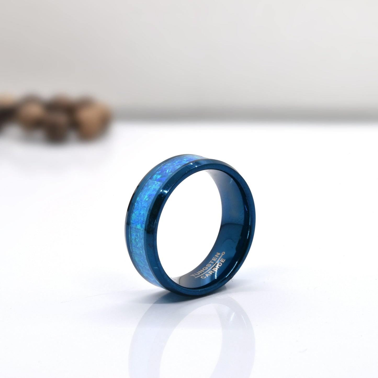 Blue Opal Tungsten Wedding Band for Men