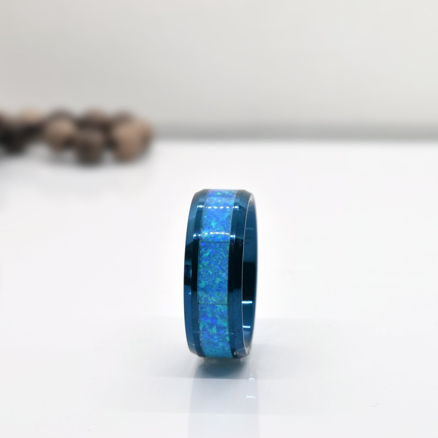 Blue Opal Tungsten Wedding Band for Men