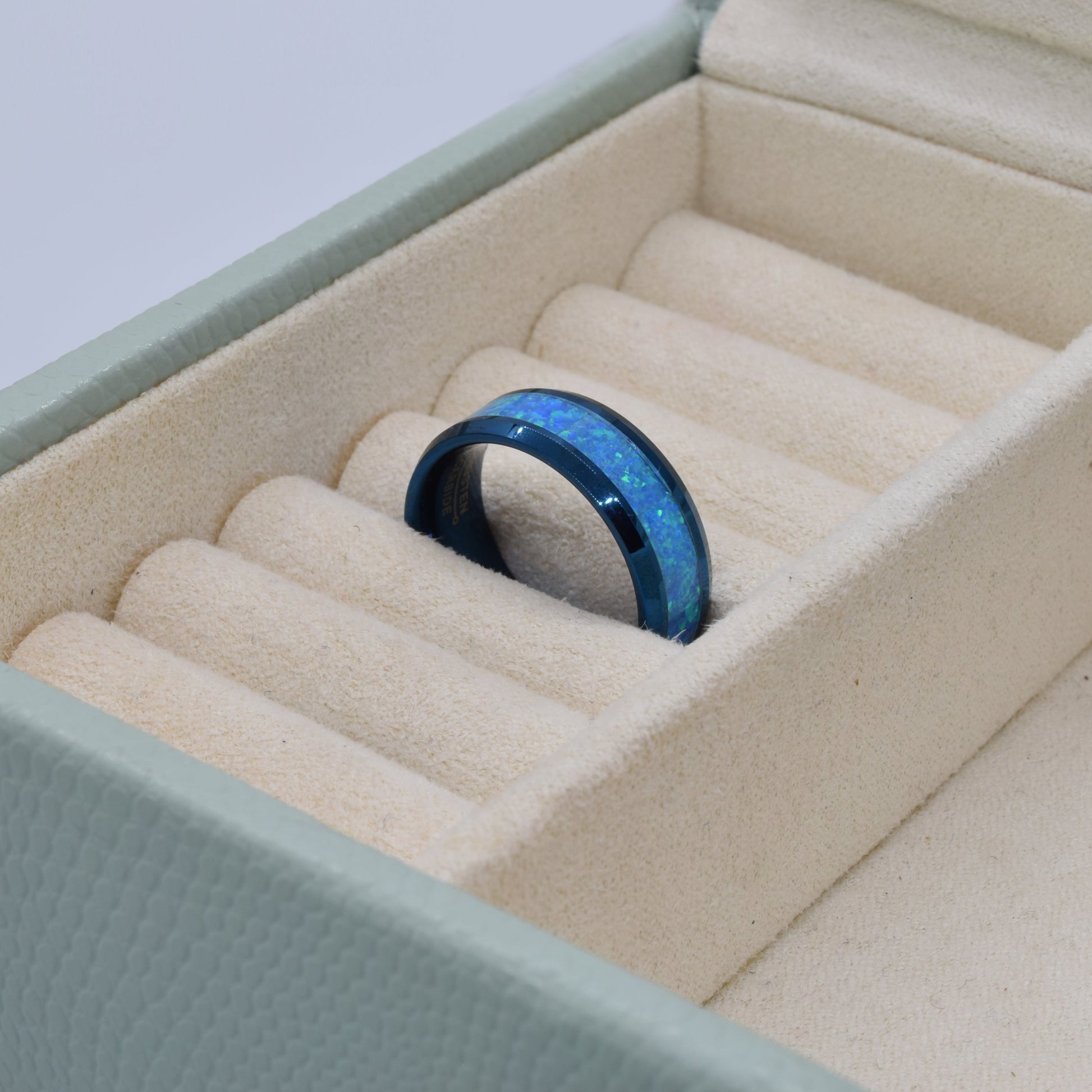 Blue Opal Tungsten Wedding Band for Men