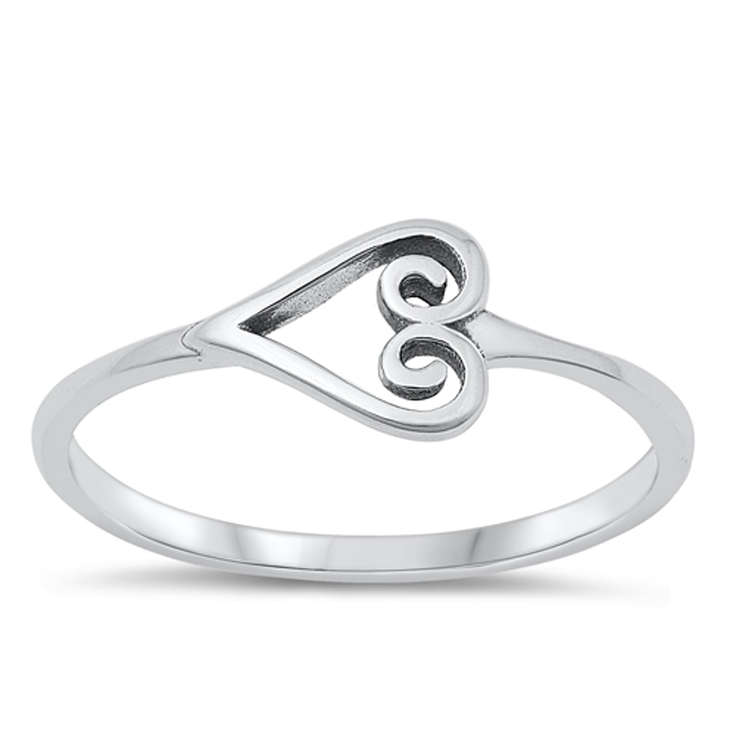 Sideway Scroll Heart Ring in Sterling Silver