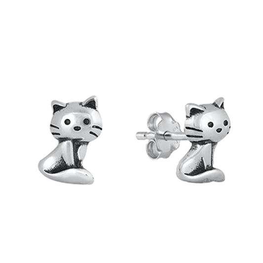 Small Cat Stud Earrings in Sterling Silver