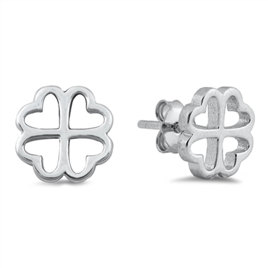 Four Leaf Clover Outline Stud Earrings in Sterling Silver