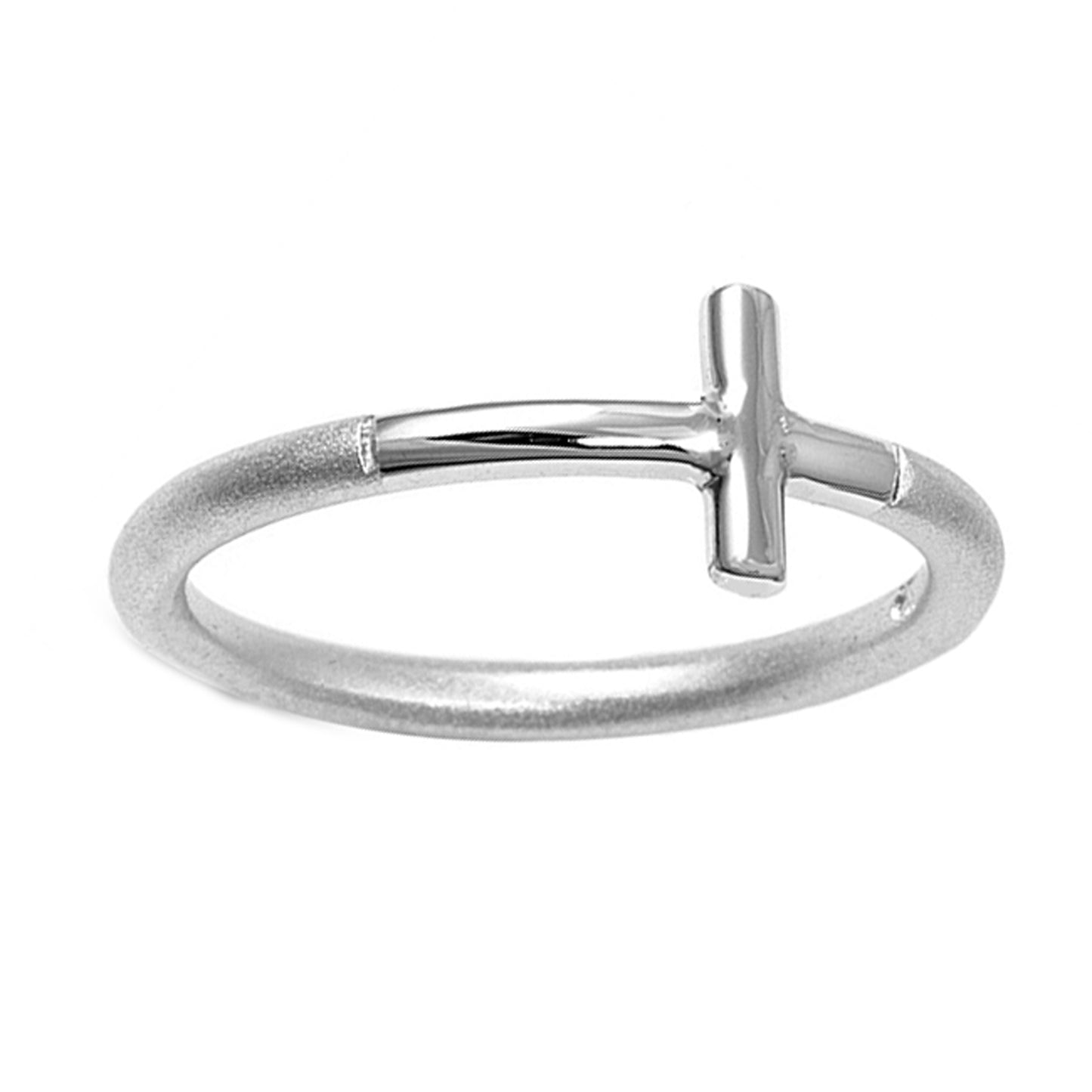 Polished Sideway Cross Satin Finish Ring in Sterling Silver