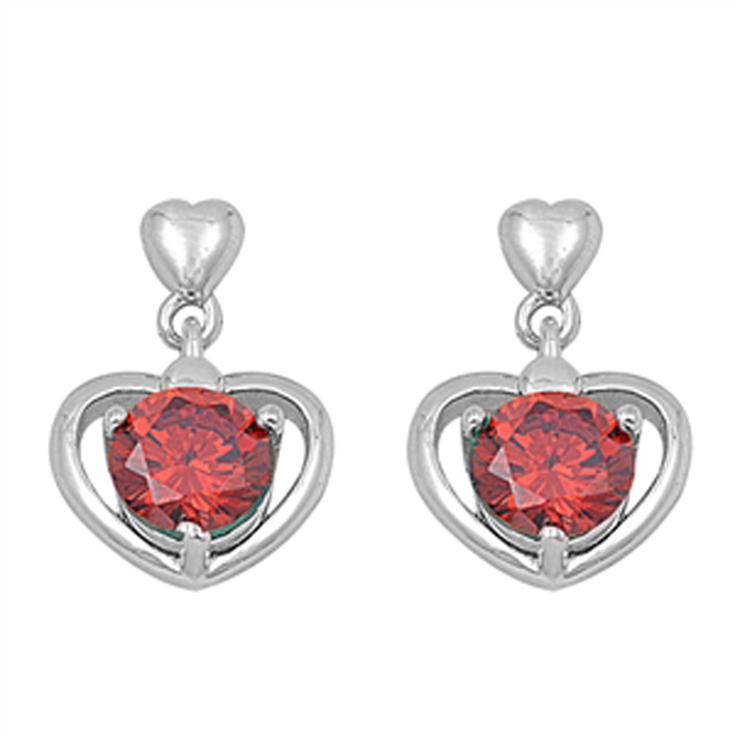 Round-cut January Birthstone Cubic Zirconia Heart Dangle Earrings in Sterling Silver