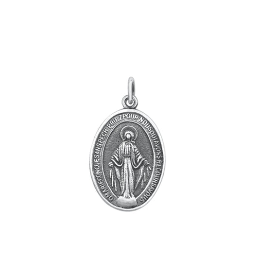 Virgin Mary Oval Medal Pendant in Sterling Silver