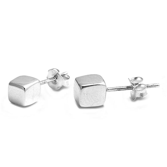 Plain Small Cube Stud Earrings in Sterling Silver