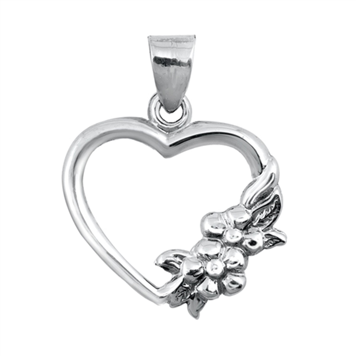 Valentine Heart with Flowers Pendant in Sterling Silver