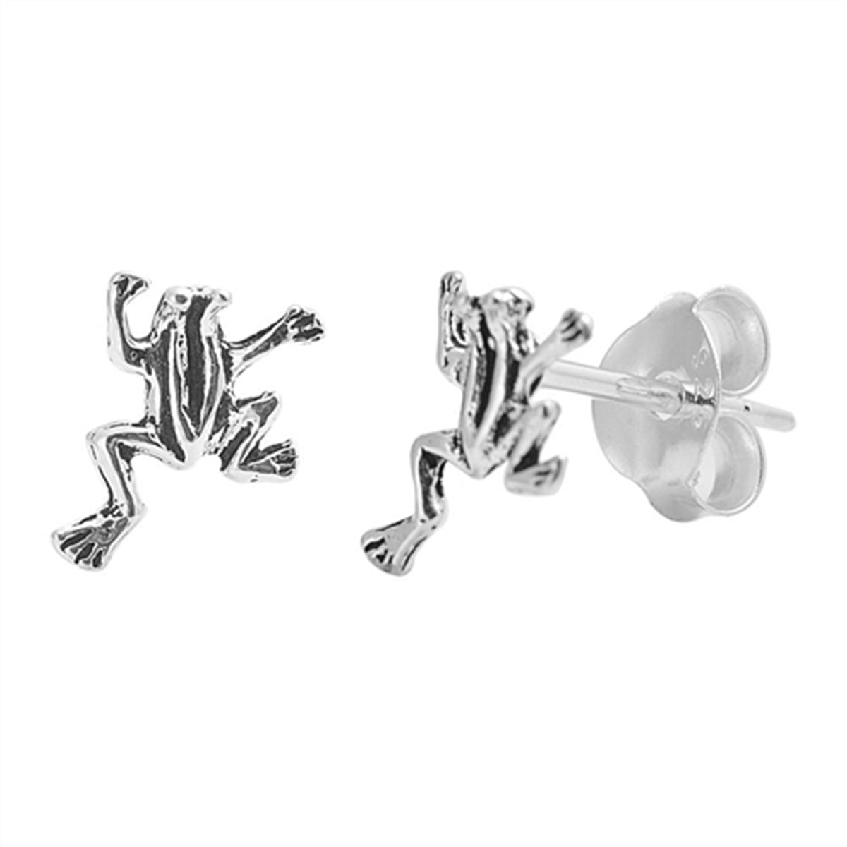 Leaping Frog Small Stud Earrings in Sterling Silver