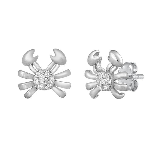 Beach Crab Stud Earrings Cubic Zirconia in Sterling Silver