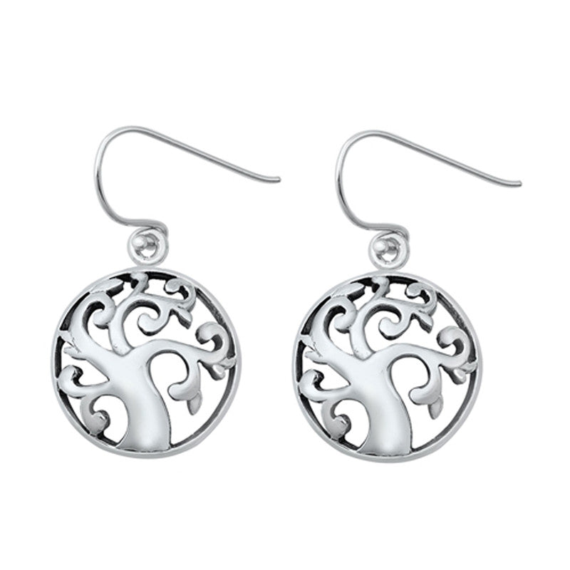 Spiral Tree of Life Earrings Round Dangle Earrings in Sterling Silver