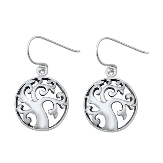 Spiral Tree of Life Earrings Round Dangle Earrings in Sterling Silver