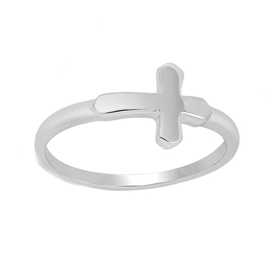 Sideway Faith Cross Ring in Sterling Silver