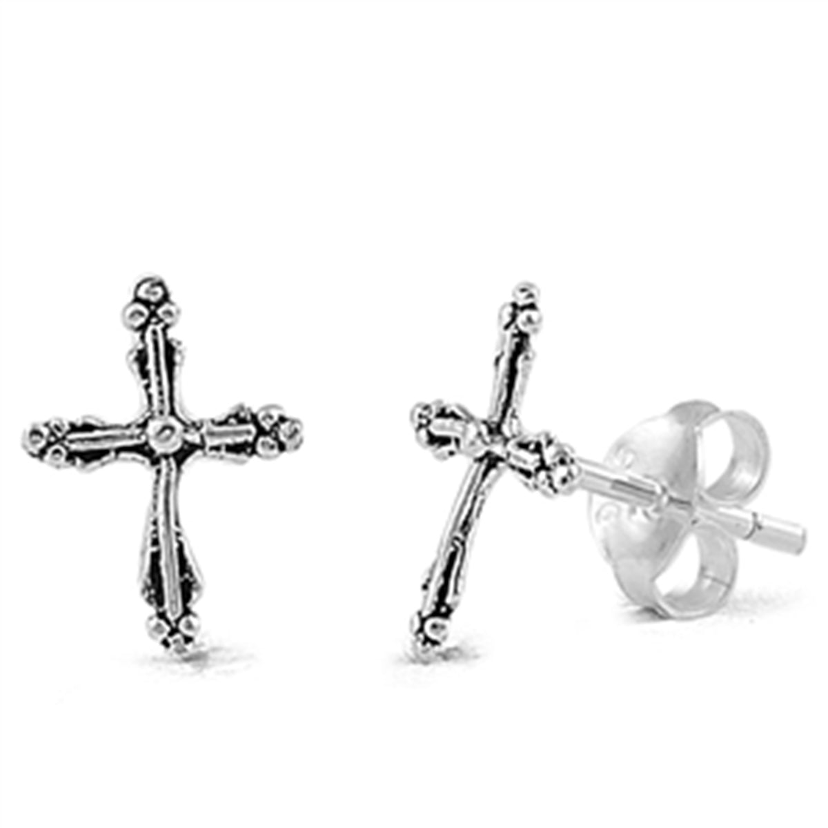 Fancy Cross Stud Earrings in Sterling Silver