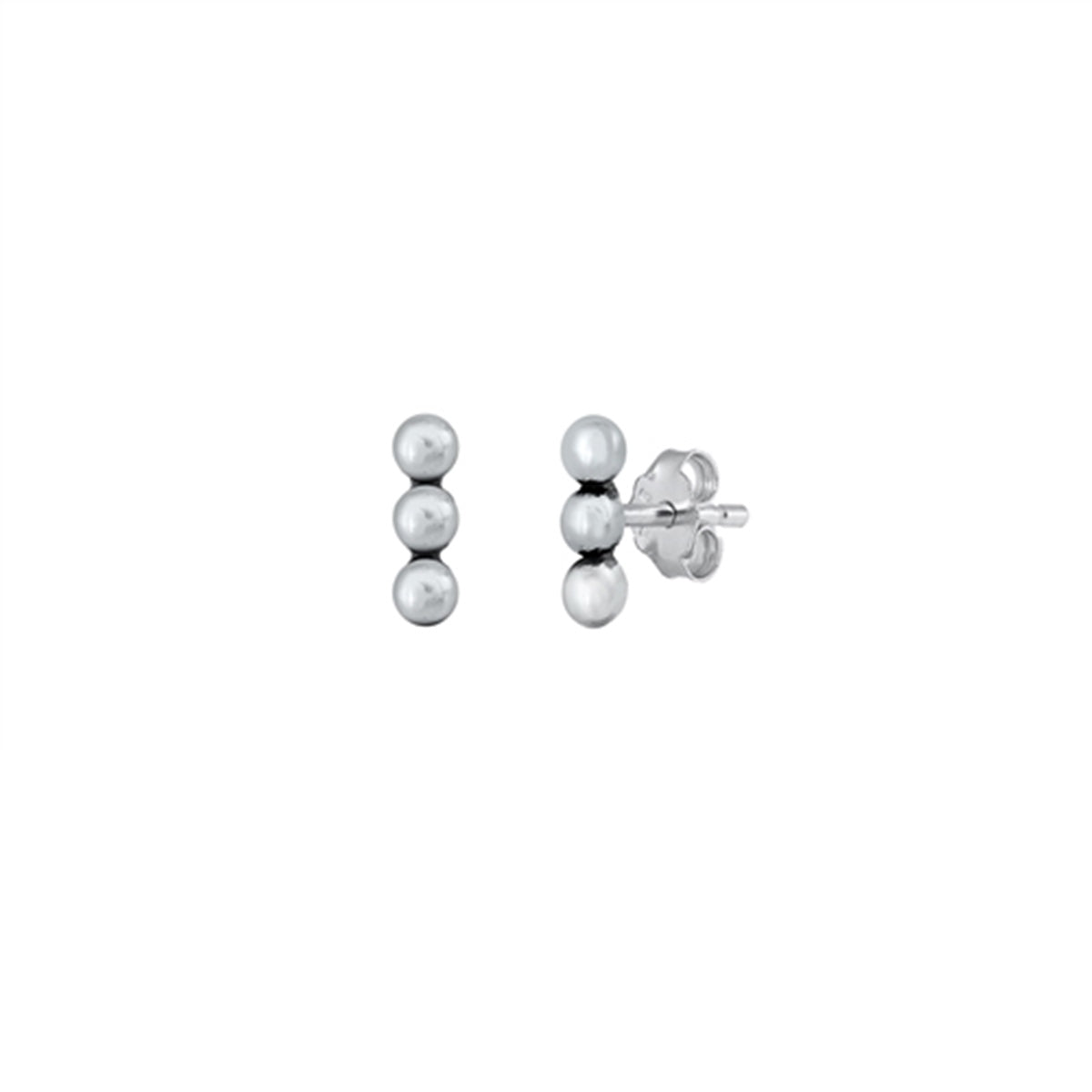 Linear Bead Stud Earrings in Sterling Silver