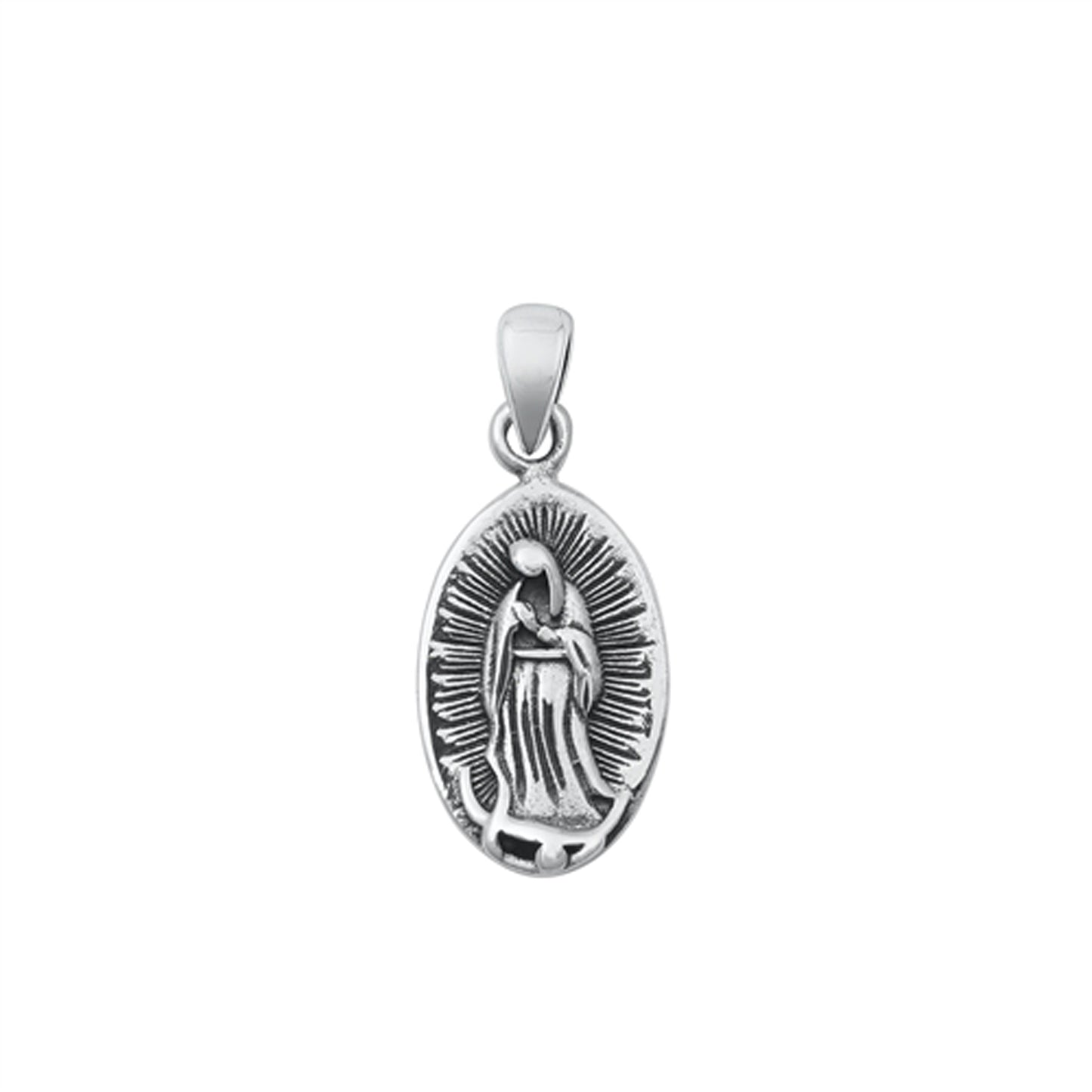 Virgin Mary Miraculous Medal Pendant in Sterling Silver