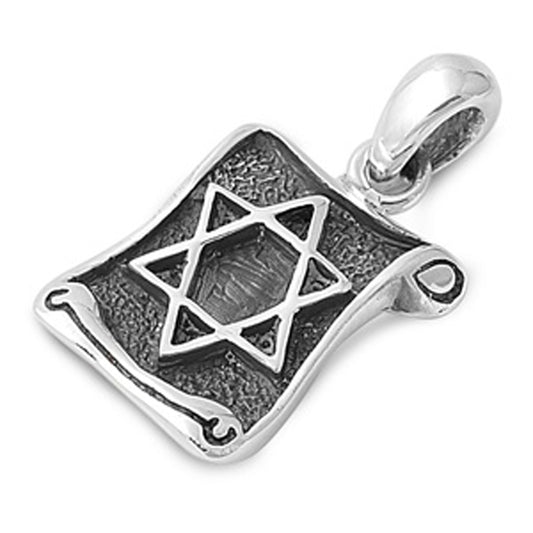 Jewish Star of David on a Scroll Pendant in Sterling Silver