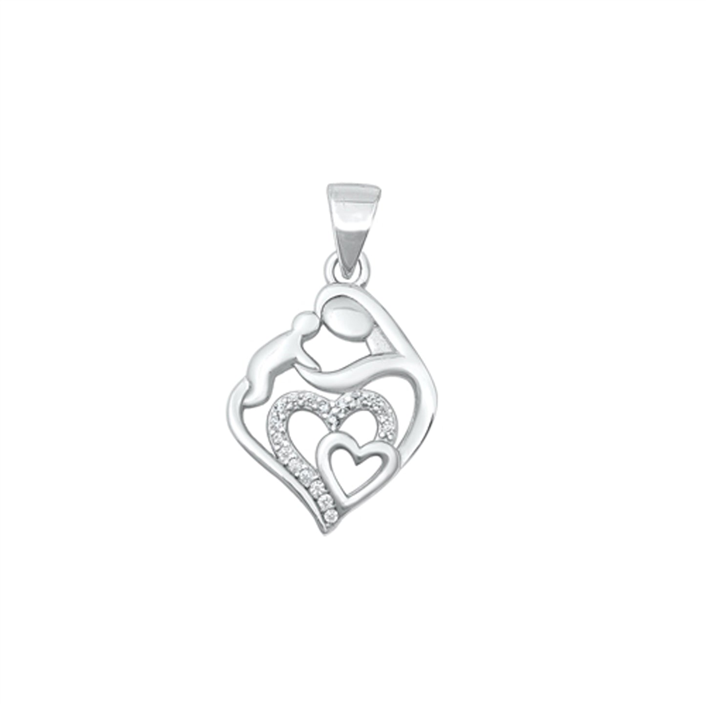 Mom & Daughter Connected Hearts Pendant in Sterling Silver