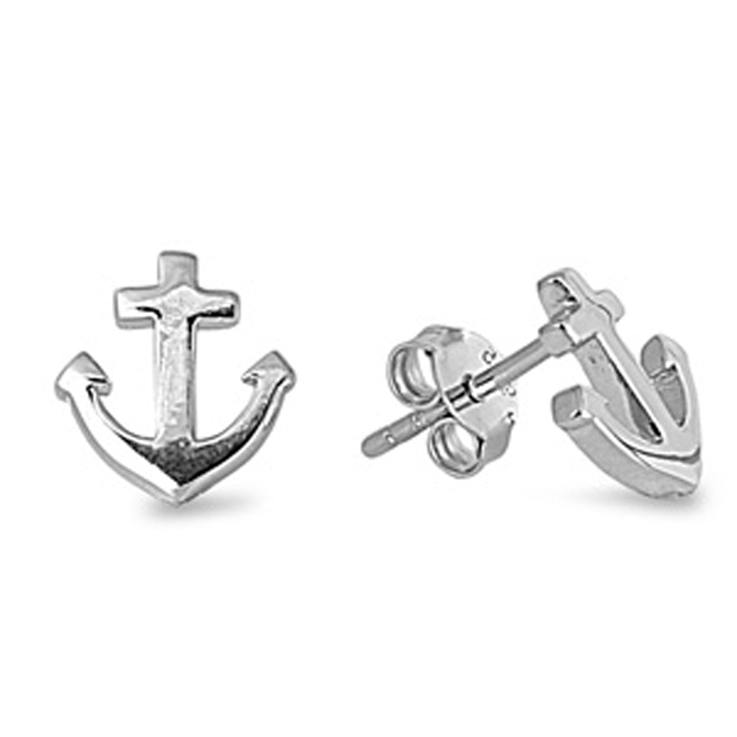 Small Anchor Stud Earrings in Sterling Silver