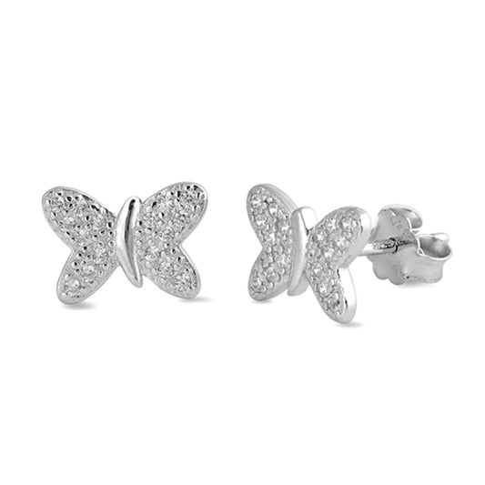 Whimsical Butterfly Cubic Zirconia Stud Earrings in Sterling Silver