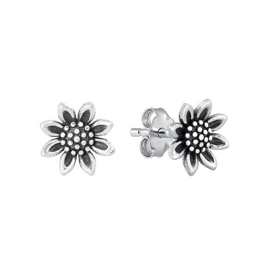 Sunflower Antique Stud Earrings in Sterling Silver