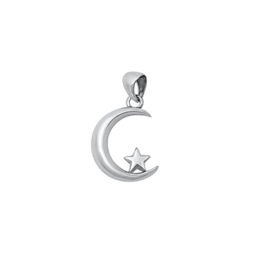 Dainty Moon & Star Pendant in Sterling Silver