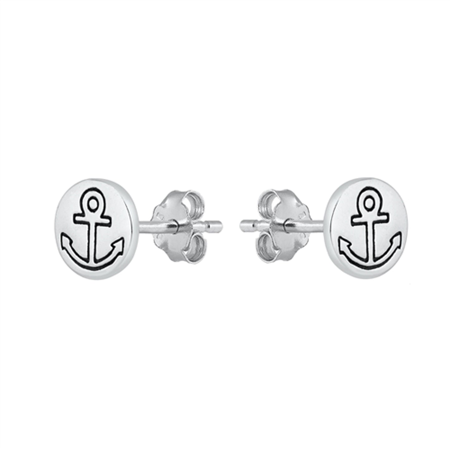 Nautical Small Anchor of Faith Stud Earrings in Sterling Silver