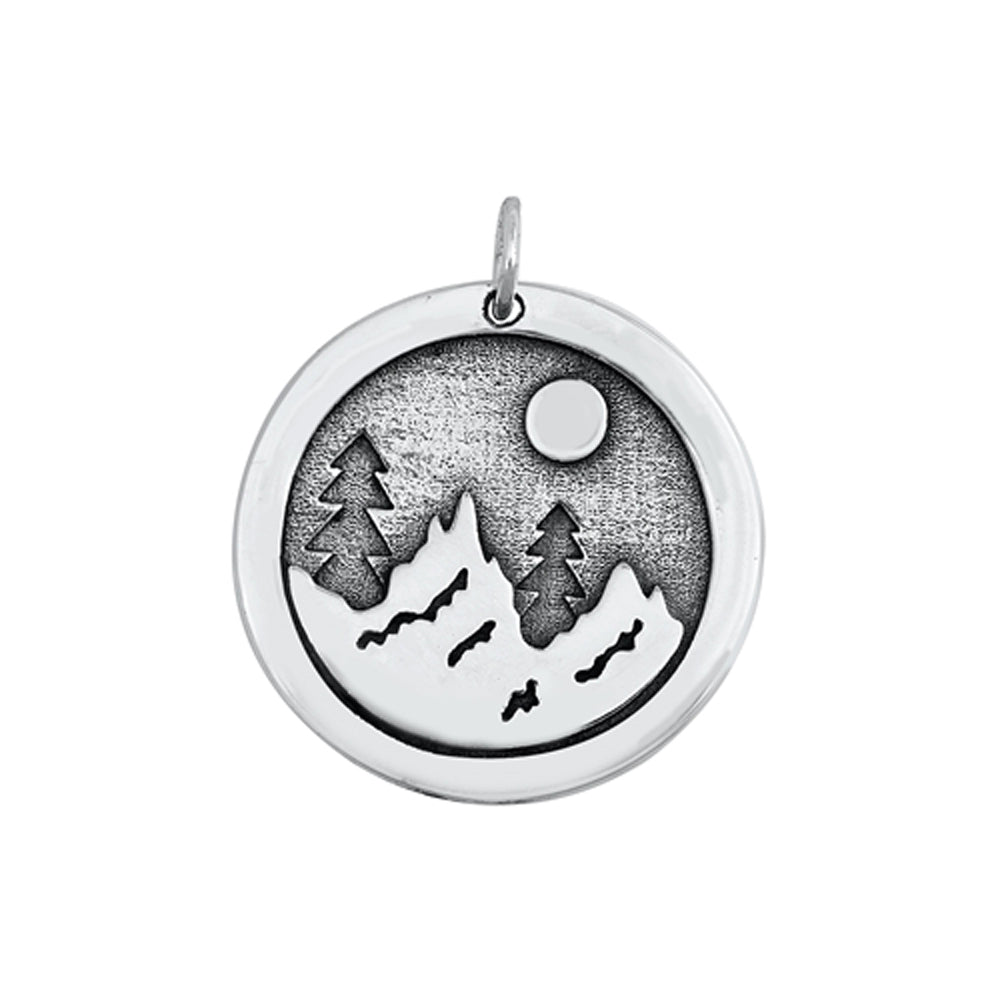 Pine Forest Circle Pendant in Sterling Silver