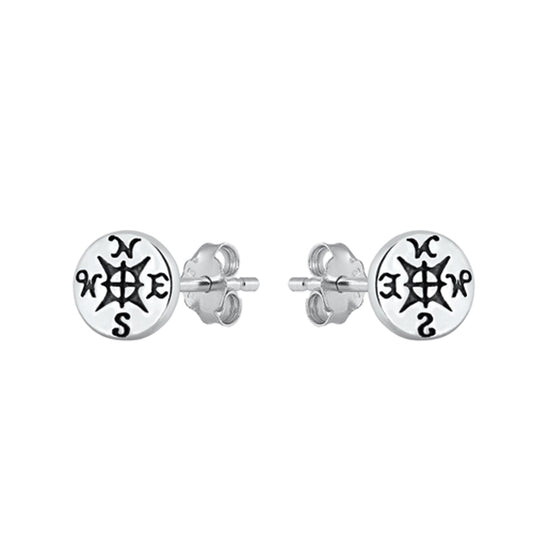 Antique Small Compass Stud Earrings in Sterling Silver