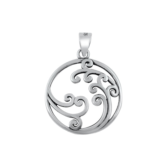 Tidal Waves Circle Pendant Polish Finish in Sterling Silver