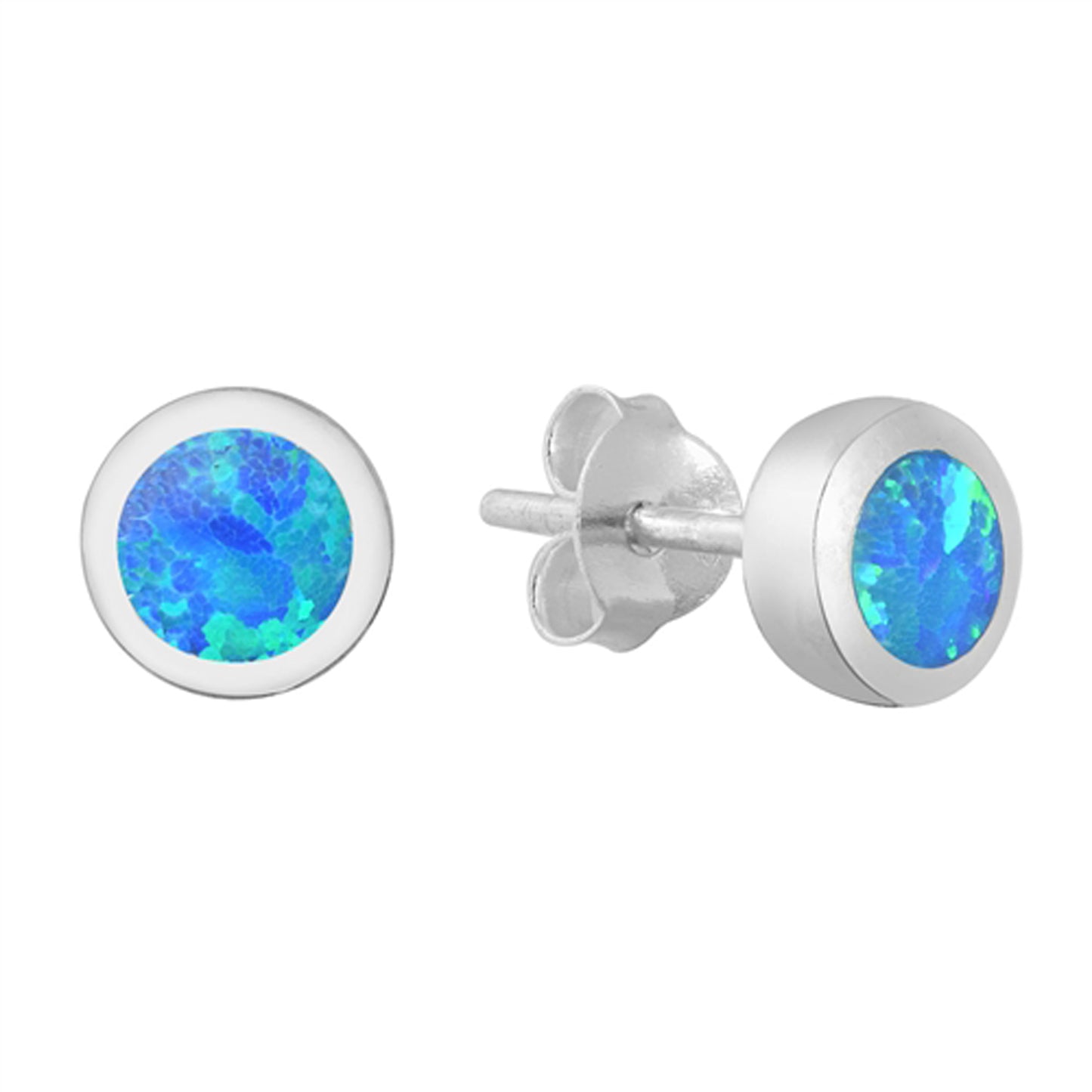 Minimalist Blue Lab Opal Stud Earrings in Sterling Silver