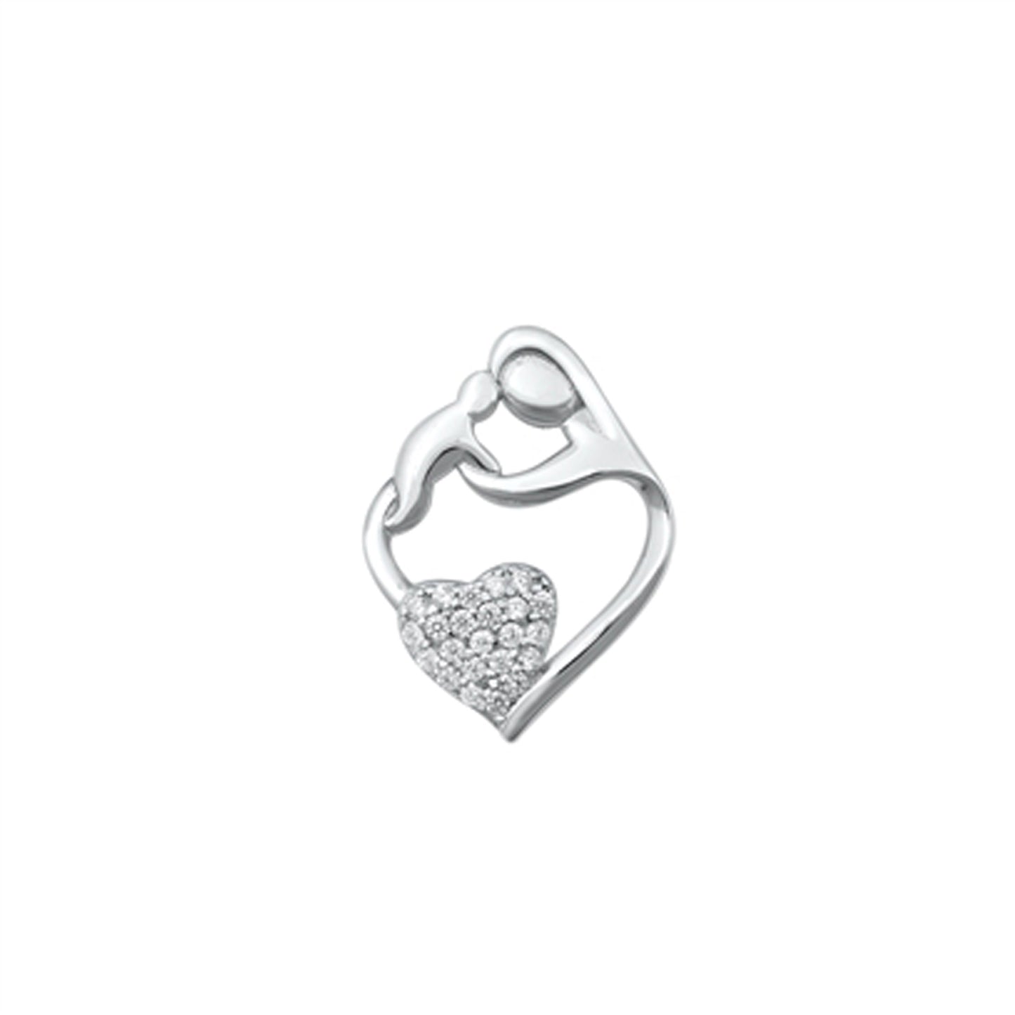 Mother & Infant Heart Pendant in Sterling Silver