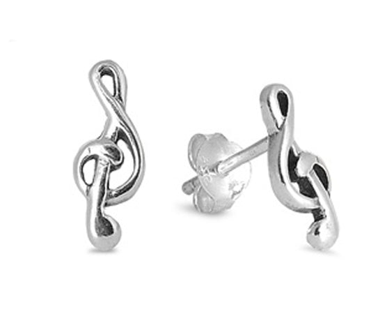 Music Lover G-Clef Stud Earrings in Sterling Silver