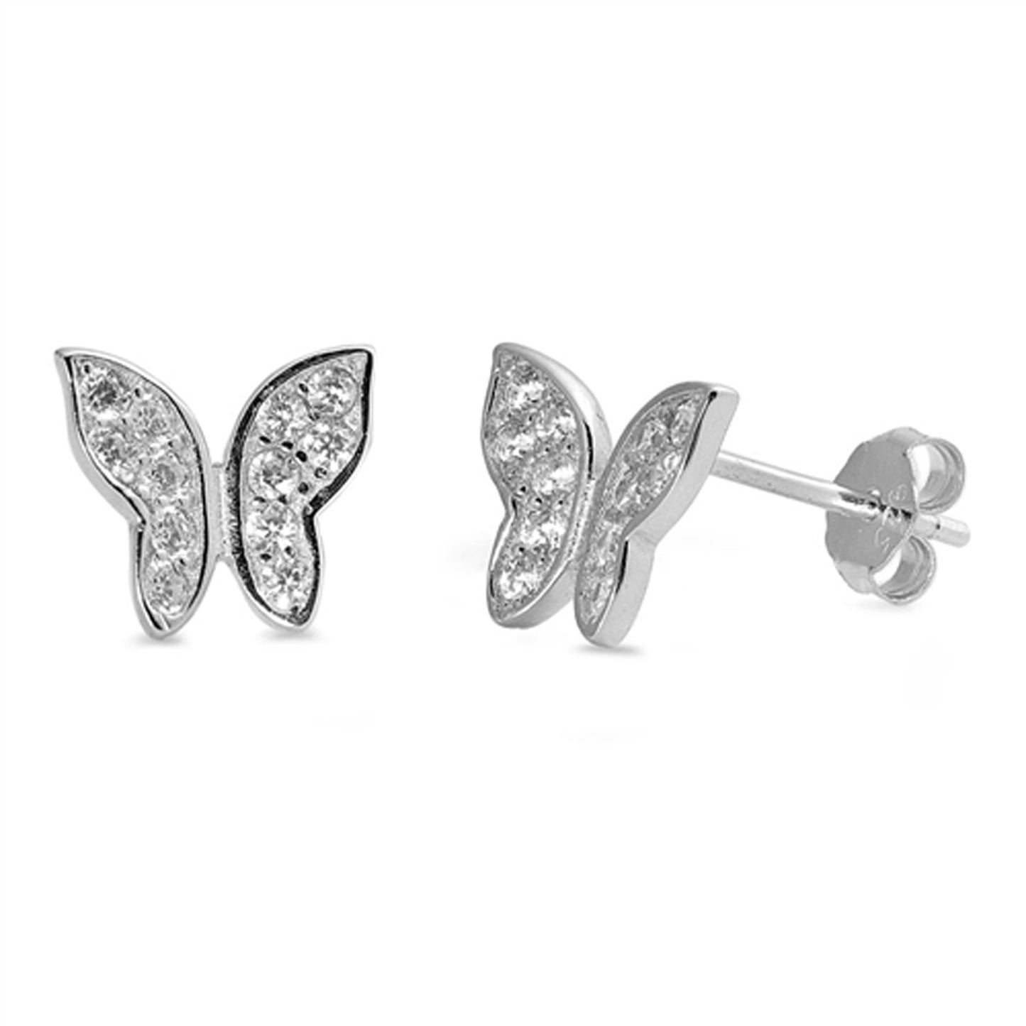 Spring Butterfly Cubic Zirconia Stud Earrings in Sterling Silver