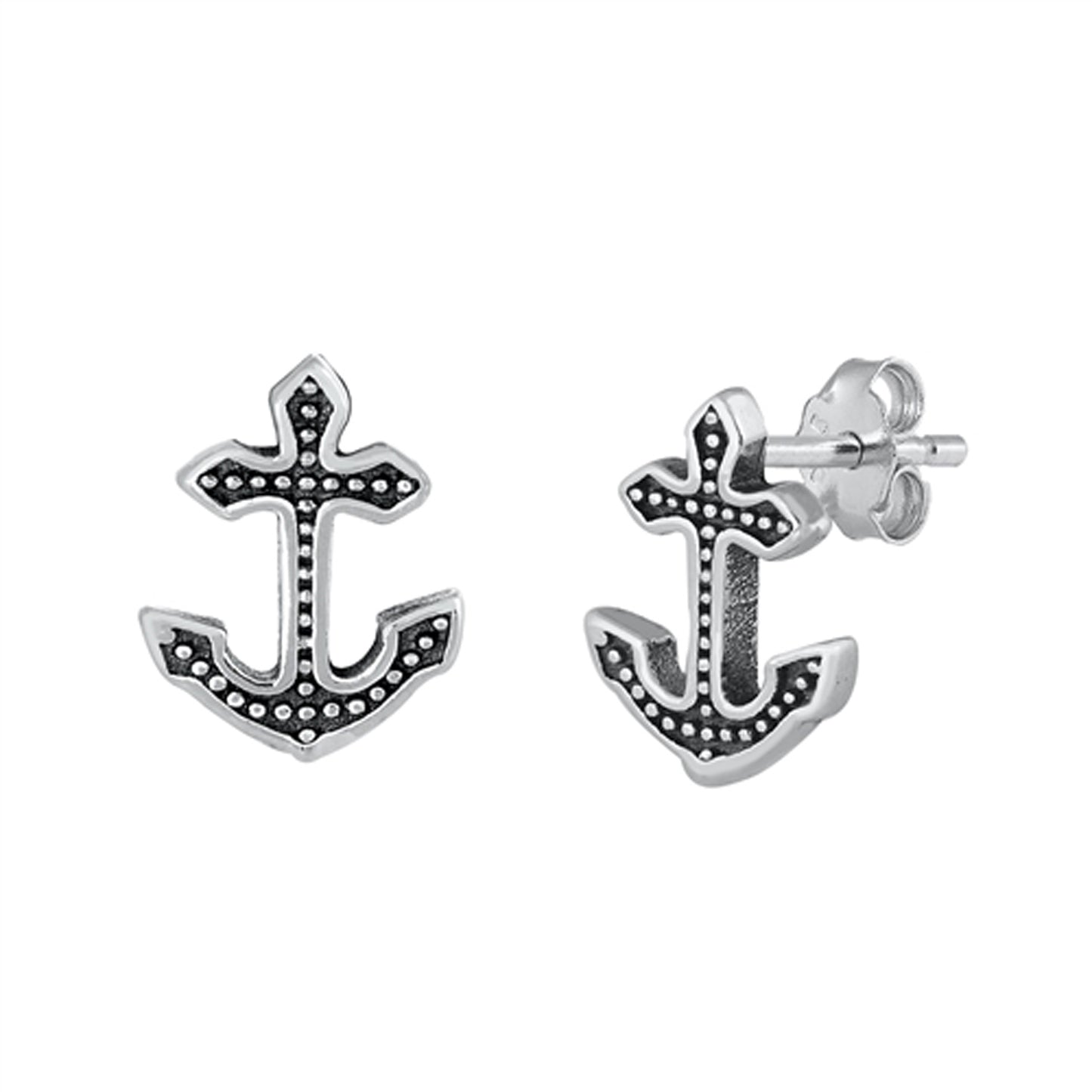 Sturdy Anchor Stud Earrings in Sterling Silver