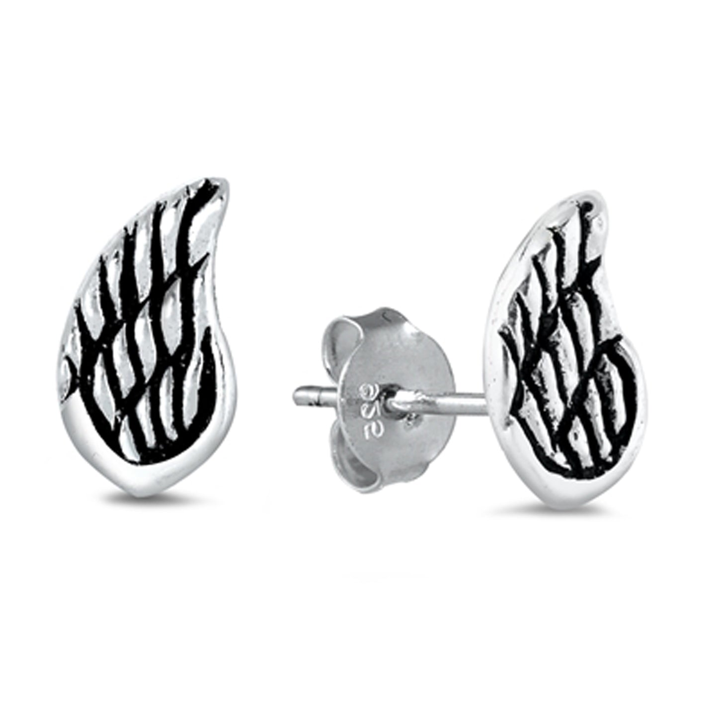 Wing Stud Earrings Antique Finish in Sterling Silver