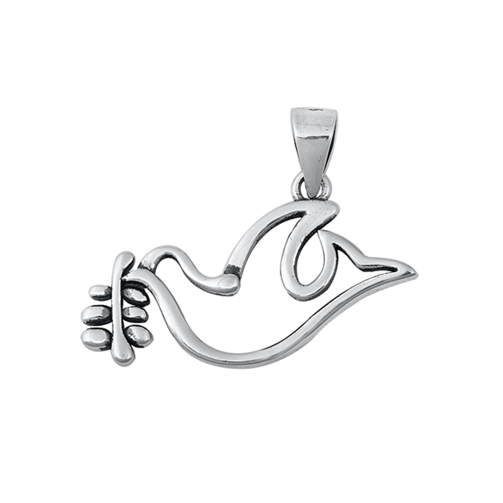 Dove with Olive Branch Pendant in Sterling Silver