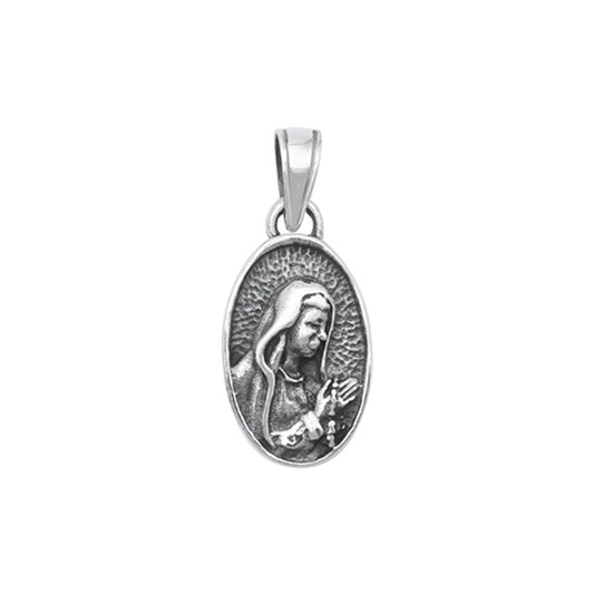 Praying Woman Oval Pendant in Sterling Silver